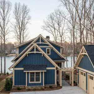 Blue Craftsman Haven On Quiet Lake