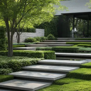 Zen Cascade Over Green Platforms