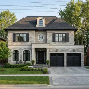 Stately Grey Manor With Midnight Accents