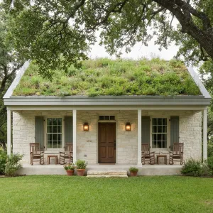 Stone Porch Cottage With Meadow Roof