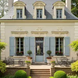 Chic Chateau with Sky-Blue Shutters