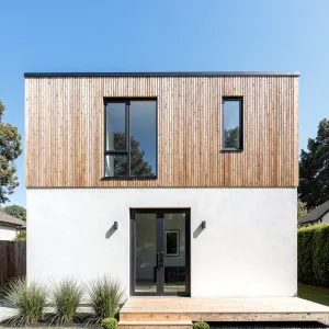 Minimalist Marvel: Vertical Timber Slat Haven