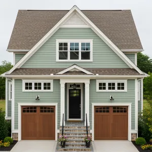 Quaint Green Haven with Rustic Chic Garage