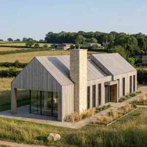 Timber Fieldhouse With Stone Chimney