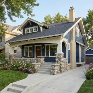 Harbor Blue Stonepost Craftsman Bungalow