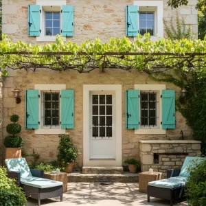 Turquoise-Shutter Vineyard Courtyard Cottage