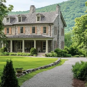 Stately Stone Mansion with a Whispering Garden Path