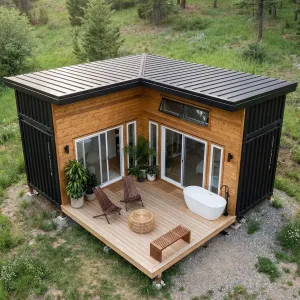 Forest Edge Soaking Deck Container Cabin