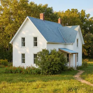 Quiet Blue-Roof Homestead In Wild Meadow