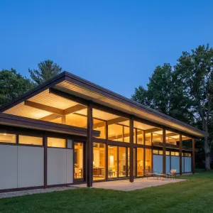 Glowing Pavilion With Retro Timber Lines