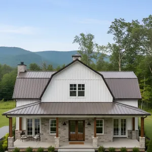Stone-Porch Gambrel Farmhouse Retreat
