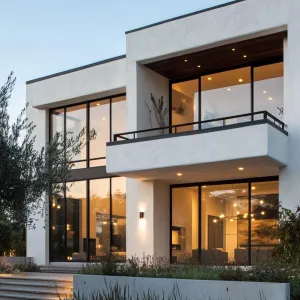 Sleek White Stucco With Large Glass Facades