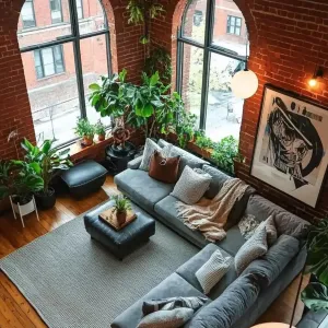 Exposed Brick Walls With Black Window Frames