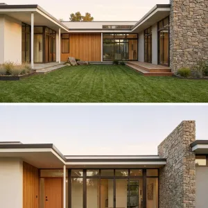 Stone Courtyard Midcentury Calm