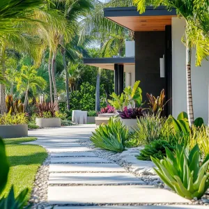 Tropical Hideaway with a Chic Pebble Path