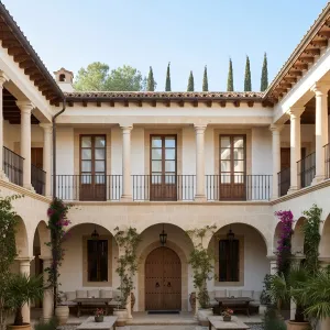 Cypress-Framed Cloister Courtyard Residence