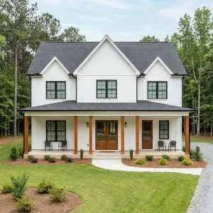 Clean Gable Farmhouse With Wood Porch
