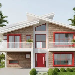 Slanted Roof Symphony: A Dance with Red Accents