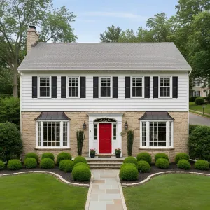 Copper-Awning Colonial with Scarlet Door