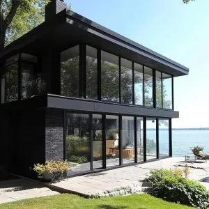 Jet Black Stucco With Large Glass Windows