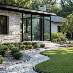 Curvaceous Stone Retreat with Glass Elegance