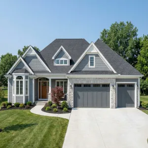 Gray Gable Garage Home With Bay