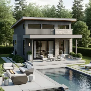 Compact Oasis: Mini House with a Poolside Theatre