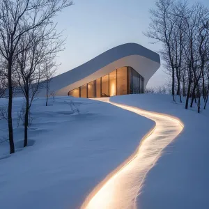 Snow-Capped Serenade with a Luminous Path