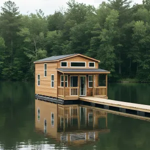 Floating Tiny House with a Scenic Backdrop