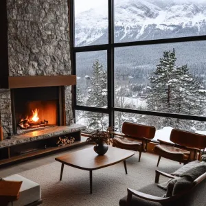 Stone Fireplaces Surrounded By Minimalist Furniture