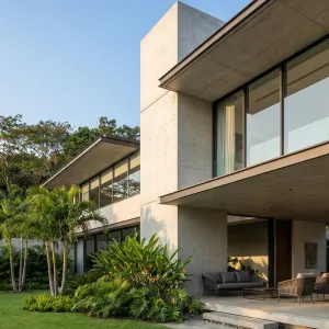 Concrete Horizon Home In Tropical Lawn