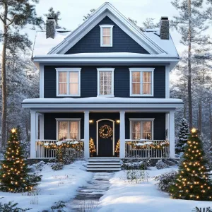 Charming Christmas House Gleaming in Winter’s Embrace