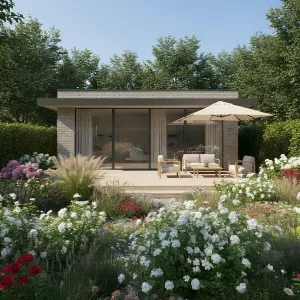 Petite Dwelling with a Blooming Deck