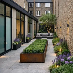 Slim Courtyard Oasis Between Brick Walls