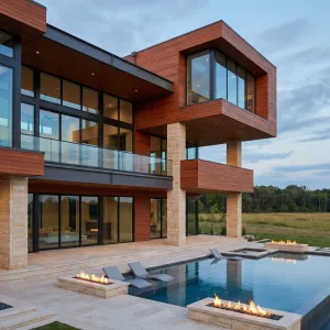 Terraced Timber Retreat With Firelit Pool