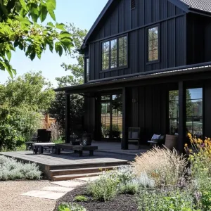 Dark Stained Wood Barn With Sleek Black Trims