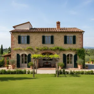 Limestone Loggia With Evergreen Shutters