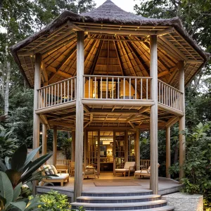 Serene Gazebo Under Starlit Canopy