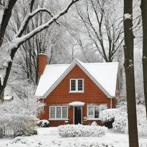 Cozy Red Brick House in Winter Wonderland