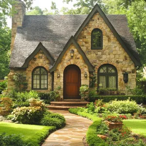 Preview of Storybook Stone Cottage With Arched Door