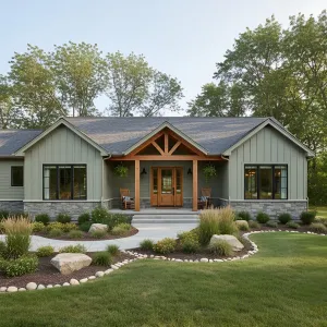 Warm Sage Ranch With Timber Porch