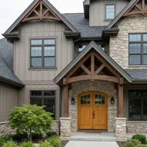 Rustic Lodge Entry With Amber Door