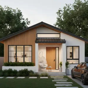 Modern Warm-Panel Porch Bungalow