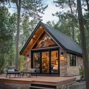 Charming Stone Tiny House in the Woods