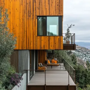 Knotty Pine Wood Exterior With a Cantilevered Design