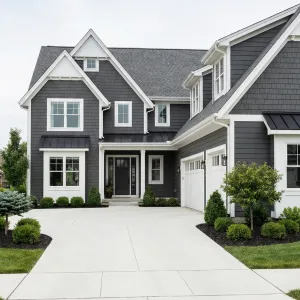 Crisp Charcoal Gables With Bright Garage