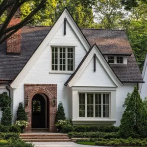 Mixed Materials: Wood Shingles and Brick Accents
