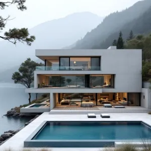 Concrete Enclave by the Misty Waters