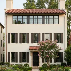 Mediterranean Courtyard Home With Boxwood Frames