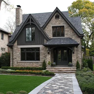 Stately Stone Manor with Playful Pebble Path
